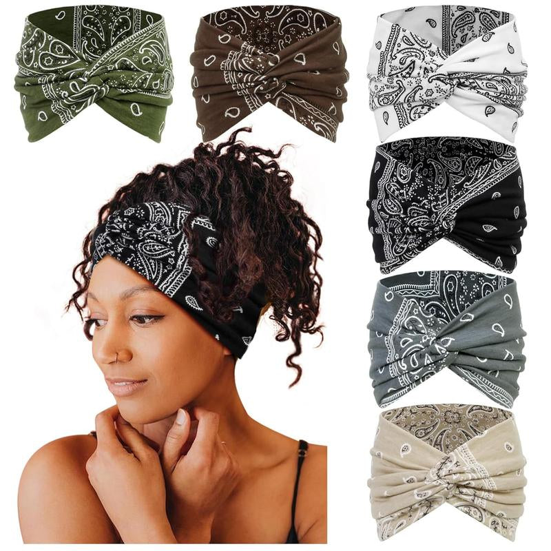 6-Pcs Bohemian Wide Headband – Yoga Sweatband for Women, Breathable Workout Hairband, Boho Sports Headwrap for Running & Fitness Springstatements