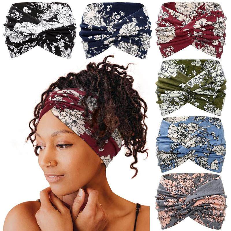 6-Pcs Bohemian Wide Headband – Yoga Sweatband for Women, Breathable Workout Hairband, Boho Sports Headwrap for Running & Fitness Springstatements