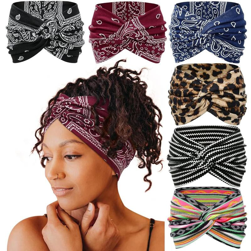 6-Pcs Bohemian Wide Headband – Yoga Sweatband for Women, Breathable Workout Hairband, Boho Sports Headwrap for Running & Fitness Springstatements