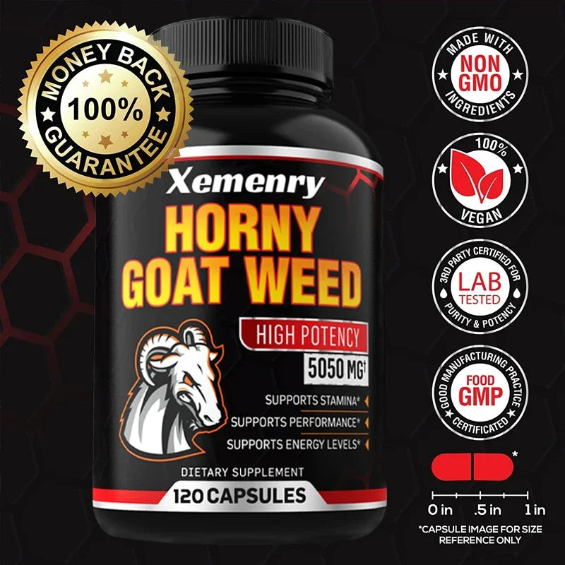 Men's Horny Goat Weed Capsules 5050 mg Formula Contains Black Pepper Extract