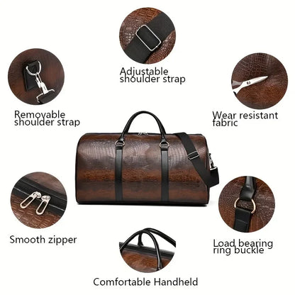 Large Capacity Retro Crocodile-Textured Travel Duffel Bag - Durable Unisex Vacation Luggage,  Versatile Gift for Men & Women