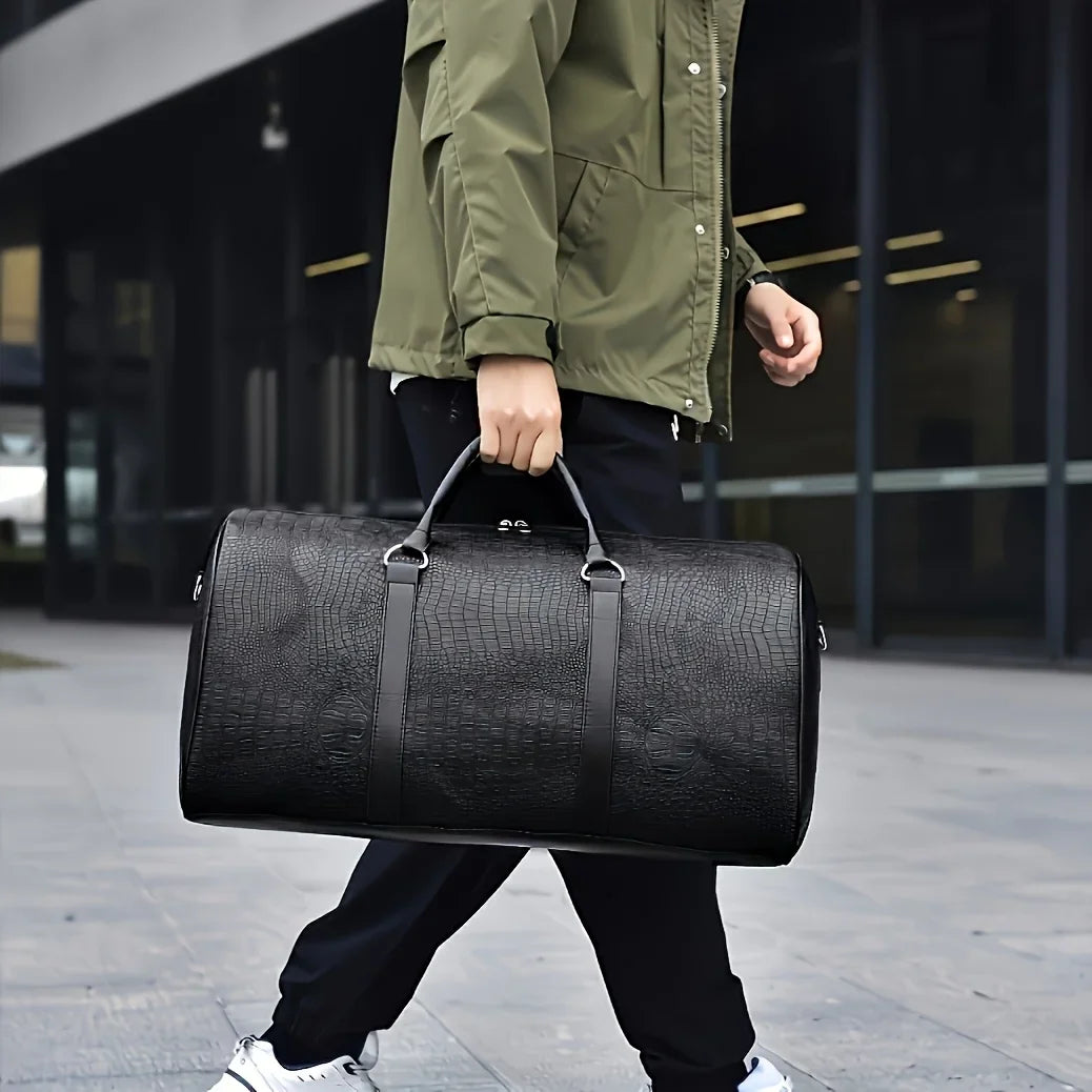 Large Capacity Retro Crocodile-Textured Travel Duffel Bag - Durable Unisex Vacation Luggage,  Versatile Gift for Men & Women