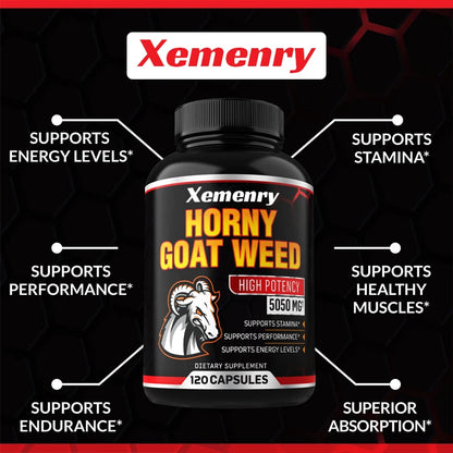 Men's Horny Goat Weed Capsules 5050 mg Formula Contains Black Pepper Extract