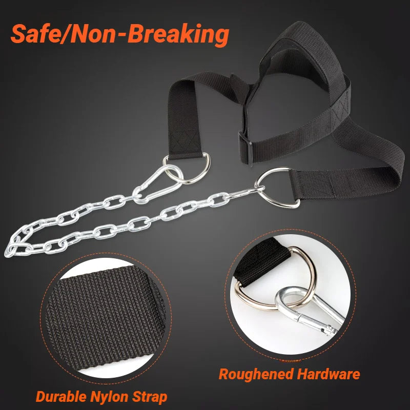 Head Neck Iron ChainTraining Harness Exercise Cervical Spine Strap Adjustable Power Gym Fitness Weight Bearing Cap Socket Device