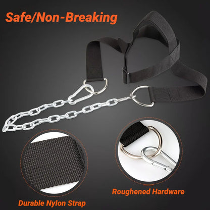 Head Neck Iron ChainTraining Harness Exercise Cervical Spine Strap Adjustable Power Gym Fitness Weight Bearing Cap Socket Device