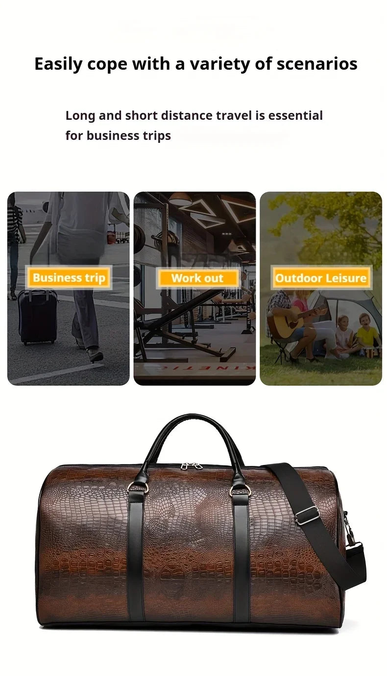 Large Capacity Retro Crocodile-Textured Travel Duffel Bag - Durable Unisex Vacation Luggage,  Versatile Gift for Men & Women