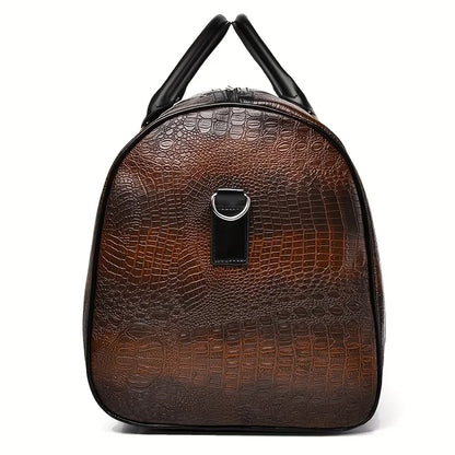 Large Capacity Retro Crocodile-Textured Travel Duffel Bag - Durable Unisex Vacation Luggage,  Versatile Gift for Men & Women
