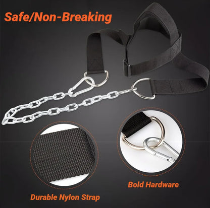 Head Neck Iron ChainTraining Harness Exercise Cervical Spine Strap Adjustable Power Gym Fitness Weight Bearing Cap Socket Device