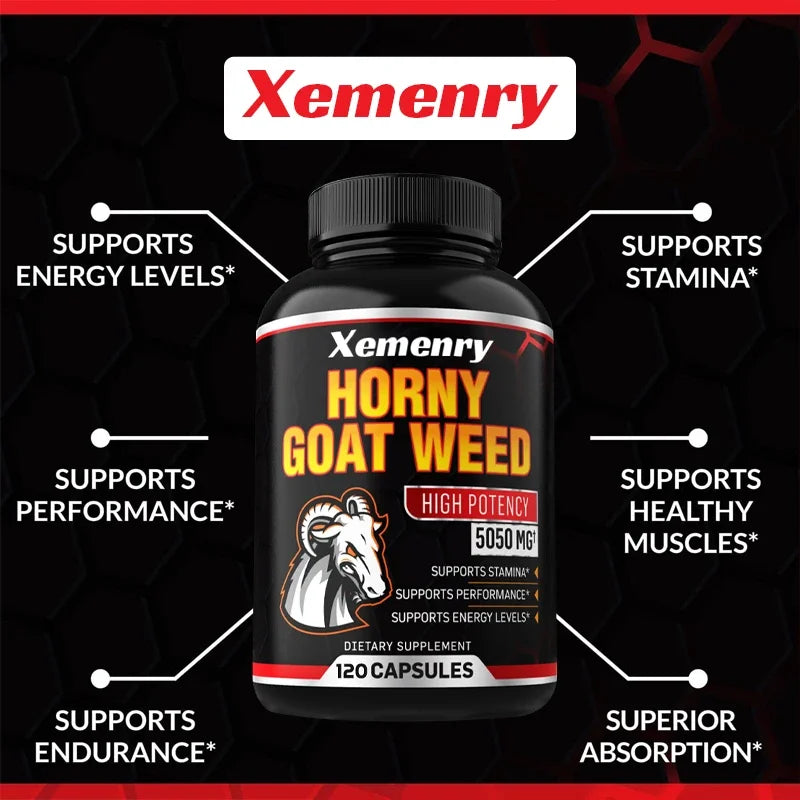 Men's Horny Goat Weed Capsules 5050 mg Formula Contains Black Pepper Extract
