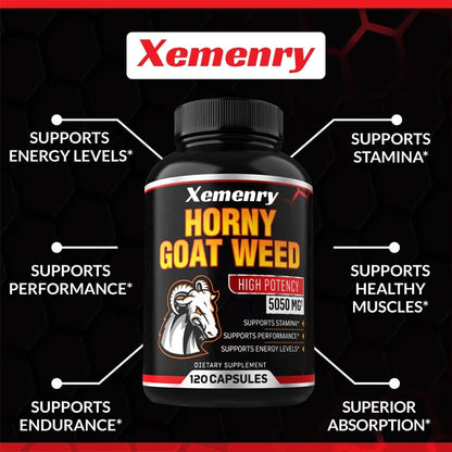Men's Horny Goat Weed Capsules 5050 mg Formula Contains Black Pepper Extract