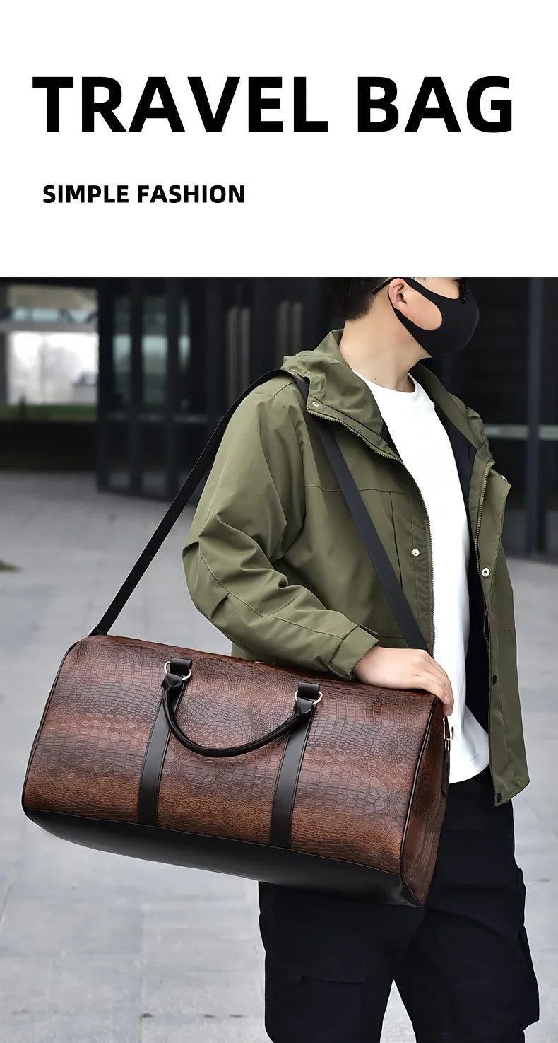 Large Capacity Retro Crocodile-Textured Travel Duffel Bag - Durable Unisex Vacation Luggage,  Versatile Gift for Men & Women