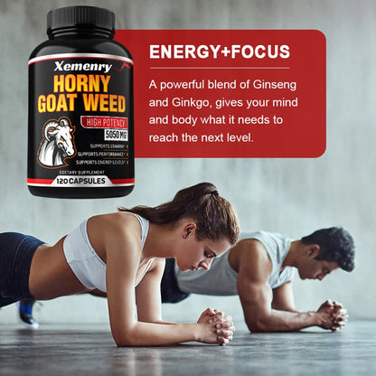 Men's Horny Goat Weed Capsules 5050 mg Formula Contains Black Pepper Extract