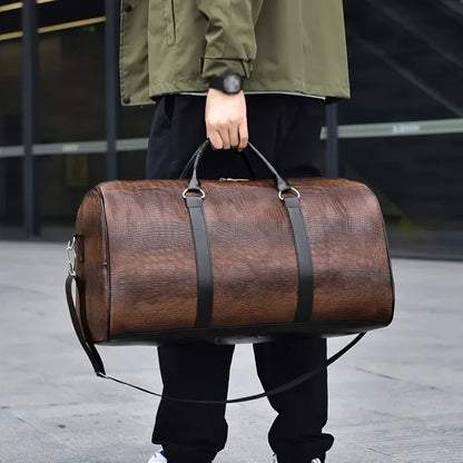 Large Capacity Retro Crocodile-Textured Travel Duffel Bag - Durable Unisex Vacation Luggage,  Versatile Gift for Men & Women