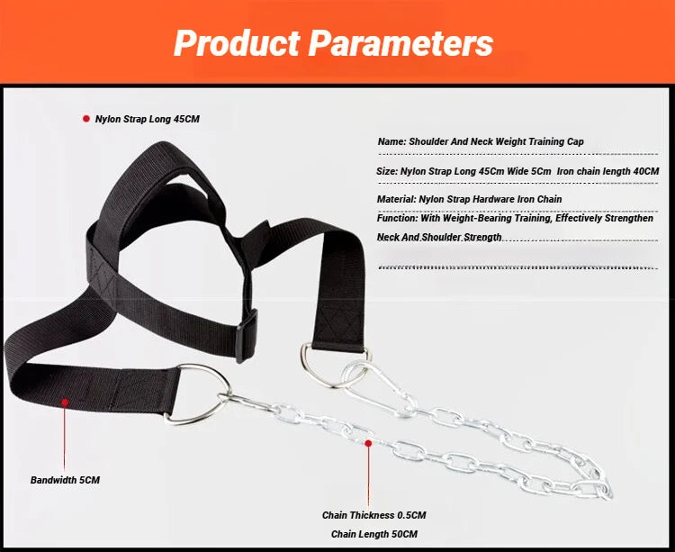 Head Neck Iron ChainTraining Harness Exercise Cervical Spine Strap Adjustable Power Gym Fitness Weight Bearing Cap Socket Device