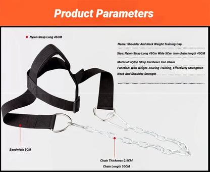Head Neck Iron ChainTraining Harness Exercise Cervical Spine Strap Adjustable Power Gym Fitness Weight Bearing Cap Socket Device