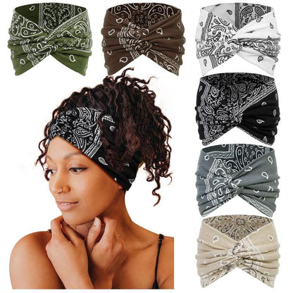 6-Pcs Bohemian Wide Headband – Yoga Sweatband for Women, Breathable Workout Hairband, Boho Sports Headwrap for Running & Fitness Springstatements
